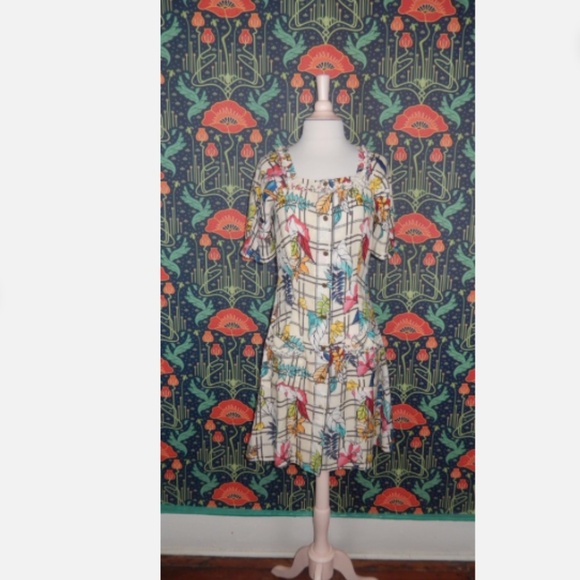 Dyvna Windowpane Silk Blend Floral Shirt Dress Nwt XS - Picture 2 of 9